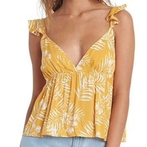Roxy Mineral Yellow Lirel Floral Ruffle Floating by tank NWOT